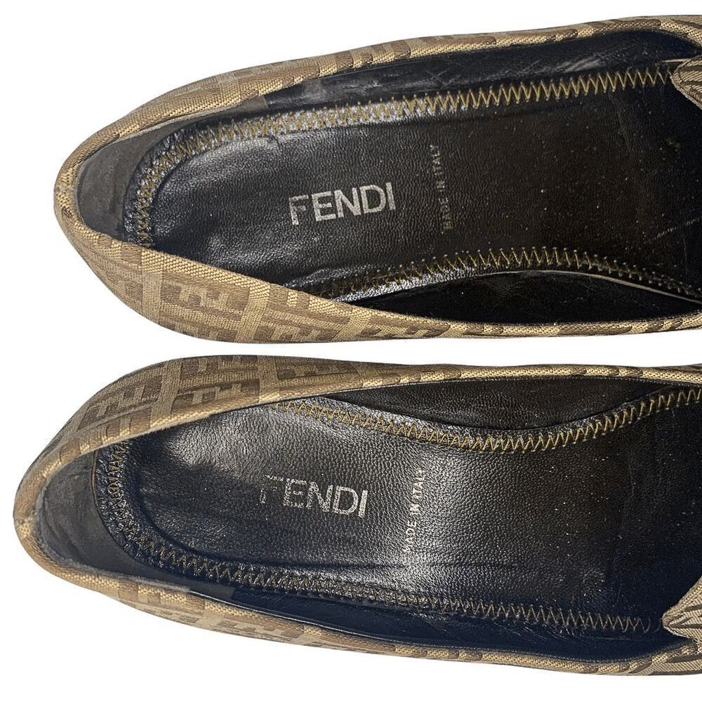 Fendi Zucca Monogram Slip Ons EU 38 Brown FF Logo Loafer Low Block Heel Pumps - Picture 8 of 12